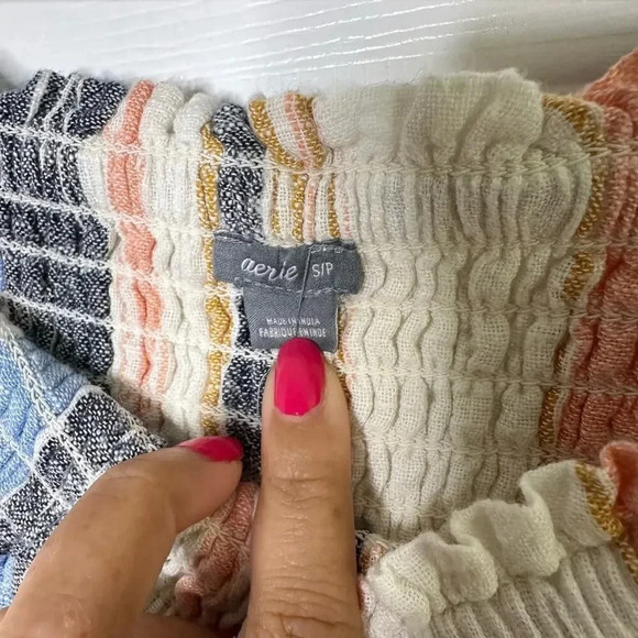 AERIE Size Small Pull On Elastic Waist Tiered Stripe Boho Mini Skirt - Picture 4 of 7